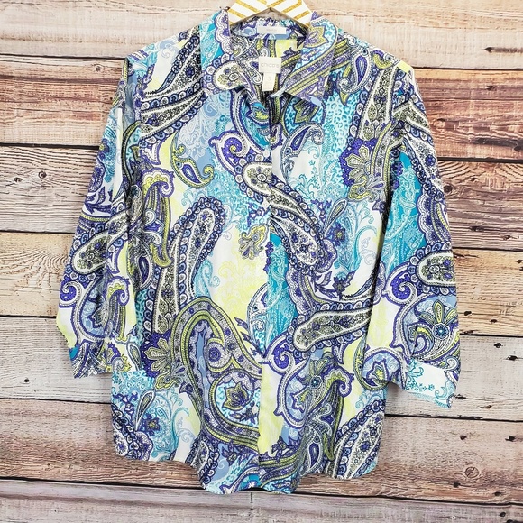 Chico's Tops - 🌞Chico's 3 Button Front Shirt 3/4 Sleeve Paisley